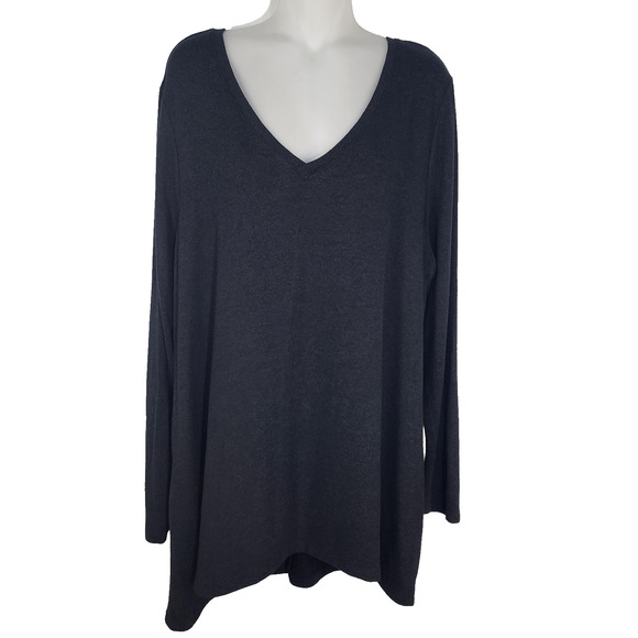 Lane Bryant Tunic Top Women Size 18/20 Pullover Black Long Sleeved V Neck Hi Low - Picture 1 of 7